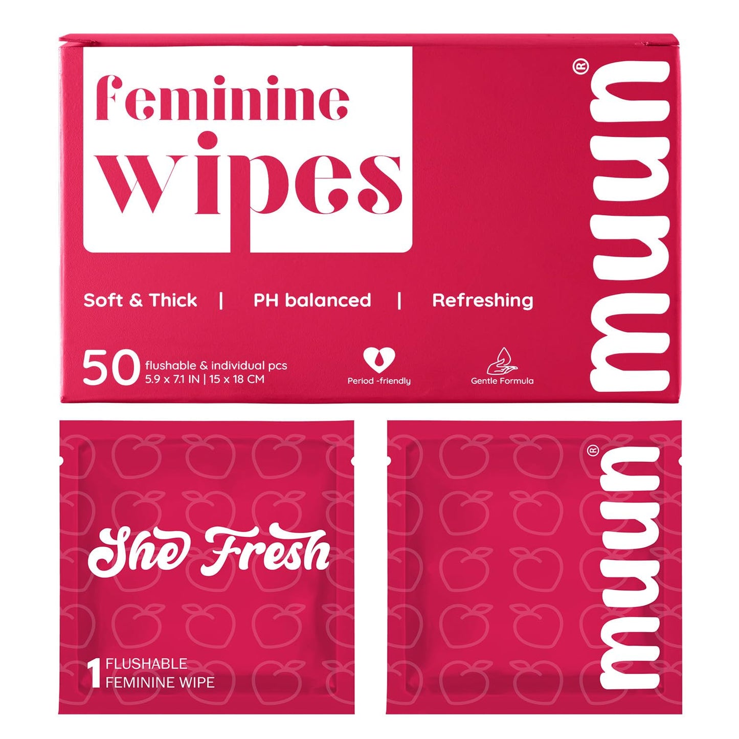 Muun Feminine Wipes Flushable - 50 Counts Individual