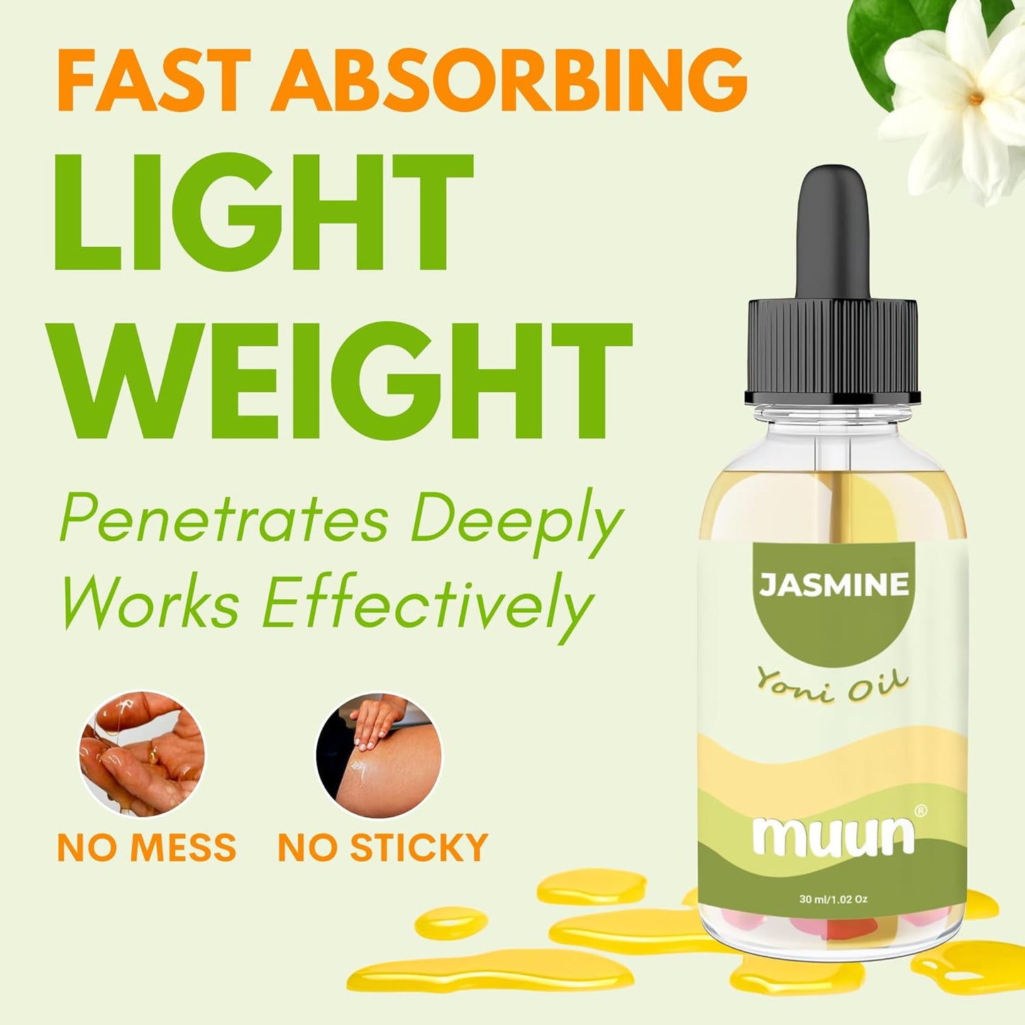 Muun Jasmine Yoni Oil - Deep Vaginal Moisturizer, Odor Eliminator