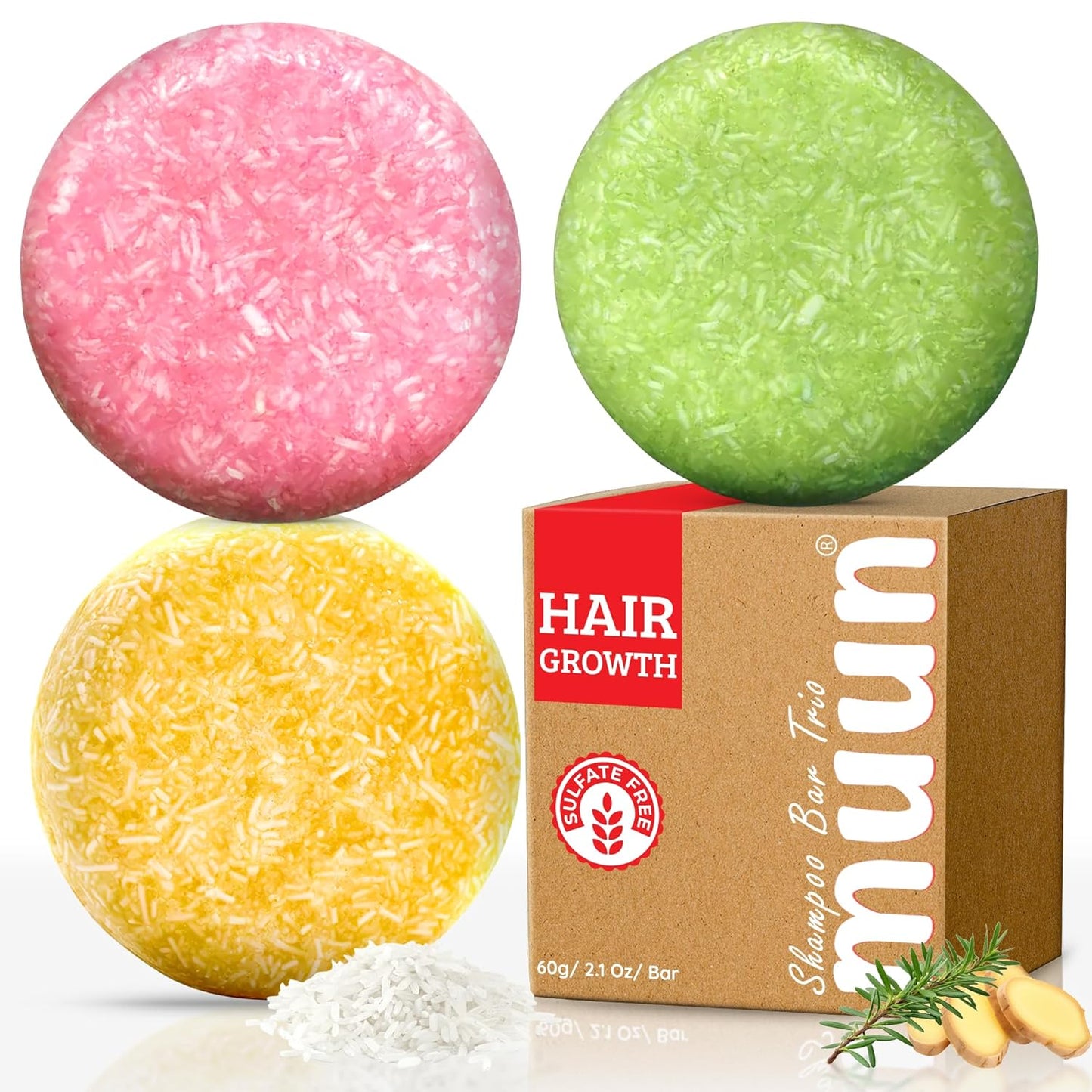 Muun Ginger Rosemary & Rice Water Shampoo Bars