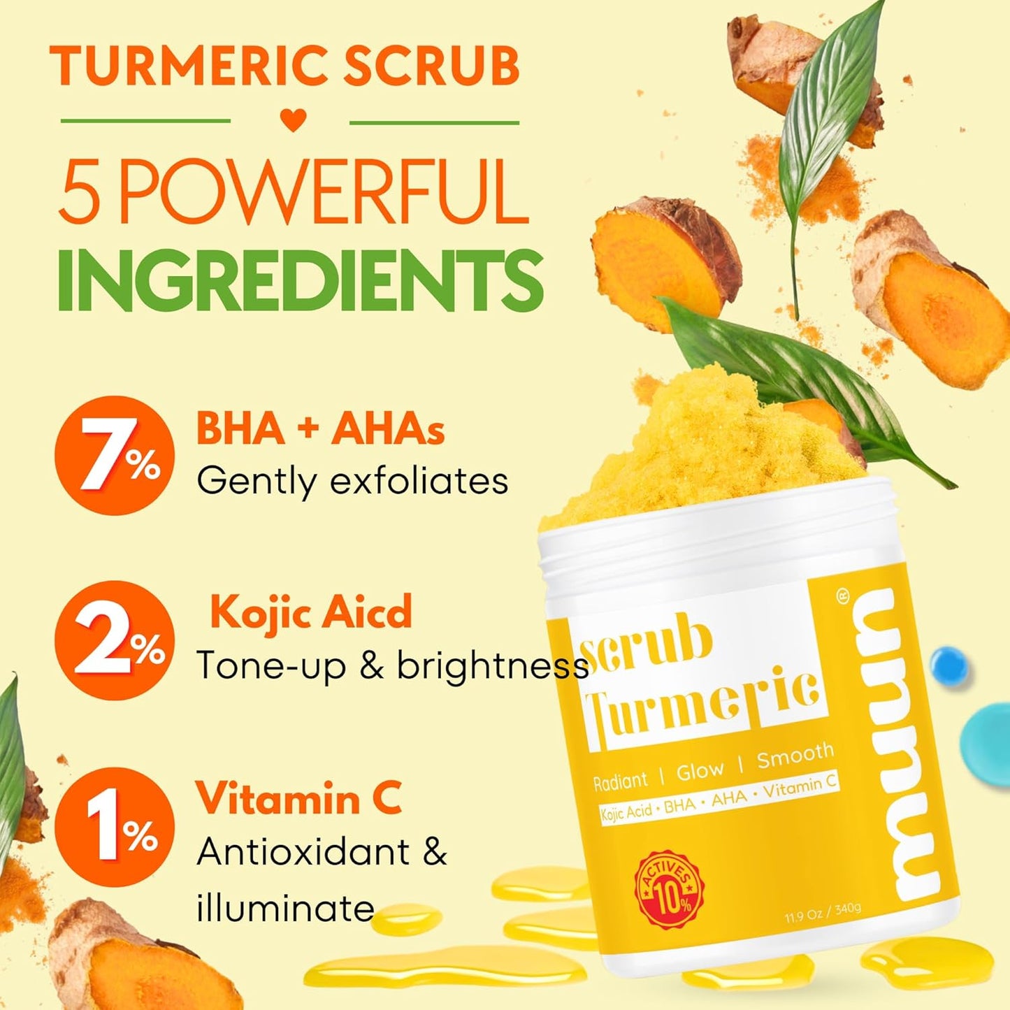 Muun Body Scrub - 2% Kojic Acid Turmeric Vitamin C & AHA/BHA